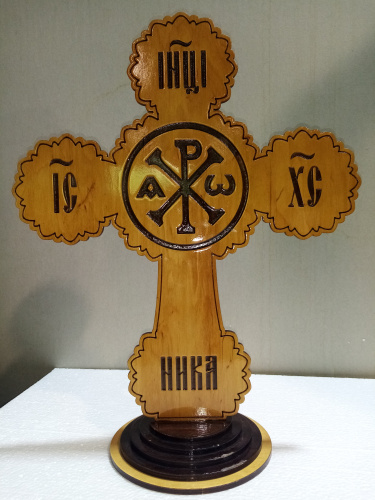 Крест настольный деревянный с латунным распятием, 36х45 см, У-0563 фото 3