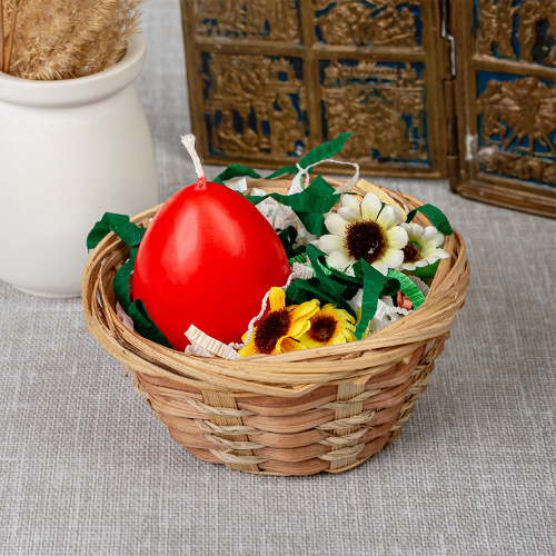 Свеча декоративная "Пасхальное яйцо" в корзине, высота 5 см