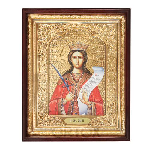 Икона большая храмовая великомученицы Варвары Илиопольской, прямая рама фото 2