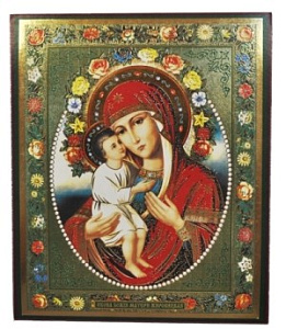 Икона Божией Матери "Жировицкая", 15х18 см, бумага, УФ-лак (тиснение)