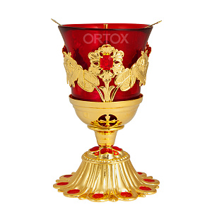 Лампада настольная латунная, позолота, 9х13,5 см (красный стаканчик)