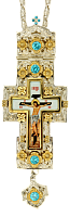 Крест наперсный из латуни, с позолотой, серебрением и фианитами, с цепью, высота 14 см
