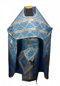 Иерейское облачение голубое, шелк, серебряный галун с рисунком "крест" (машинная вышивка)