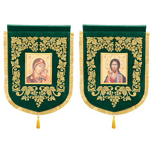 Хоругви малые вышитые зеленые, 45х65 см (бархат)