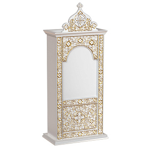 Киот-шкаф напольный "Суздальский" белый с золотом (патина), широкий (без дверок, 106х60х250 см)