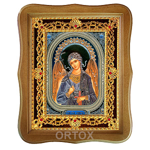 Икона Ангела Хранителя, фигурная багетная рамка, 22х27 см (темный киот)