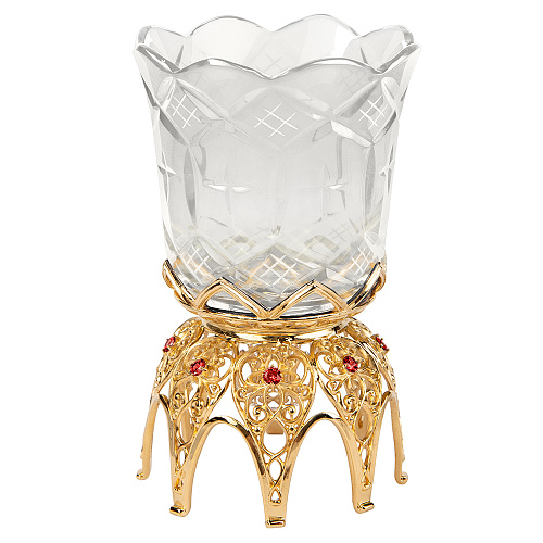 Лампада настольная из ювелирного сплава в позолоте с фианитами, 6х10 см