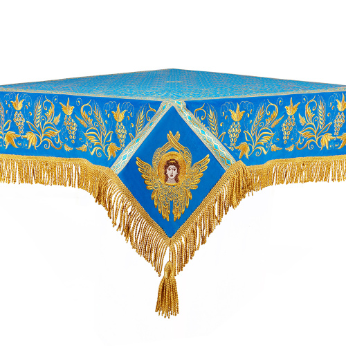 Пелена на престол голубая с золотой вышивкой, парча, 130х130 см фото 3
