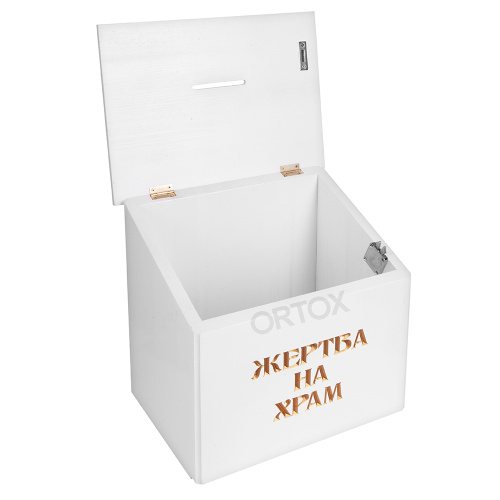 Ящик для пожертвований "Суздальский", белый с золотом (патина), настольный / настенный, наклонный, 36х28х36 см фото 8