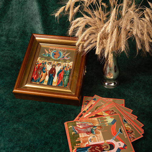 Комплект икон "Двунадесятые праздники" в киоте (широкий багет с золочением), 13 икон, 17,2х20,8 см, картон фото 4