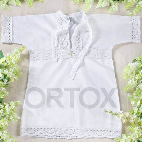 Рубашка для крещения "Классика" белая из плотного сатина, размер в ассортименте фото 4