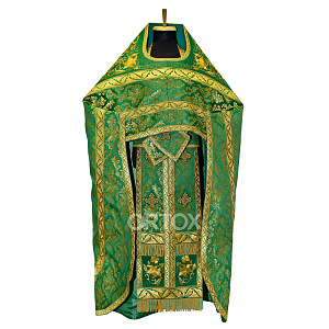 Иерейское облачение зеленое с иконой Пресвятой Троицы, вышивка, парча (цветной галун)