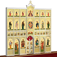 Иконостас деревянный "Суздальский" четырехъярусный белый с золотом (поталь), 608х637х25,4 см