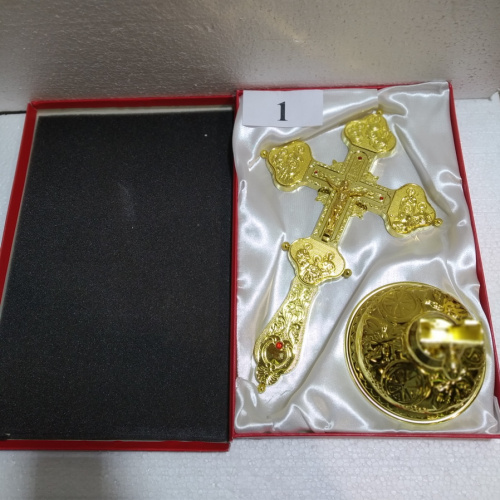 Крест напрестольный латунный с подставкой, 19х40 см, У-0645 фото 2
