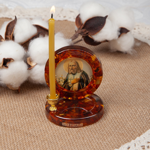 Подсвечник настольный складной на магните с ликом преподобного Серафима Саровского, 7х6 см фото 4