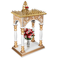 Панихидный стол на 70 свечей "Тверской" белый с золотом (патина), колонны, резьба, 70х50х96 см