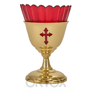 Лампада настольная латунная, высота 10 см, диаметр 8 см (красный стаканчик)
