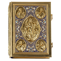 Евангелие напрестольное синее, полный оклад "под золото", 24х31 см
