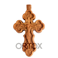 Деревянный нательный крестик криновидный с распятием, цвет светлый, высота 4,3 см