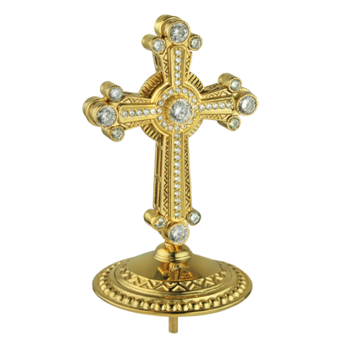 Крест на митру №6, латунный в позолоте с камнями фото 3