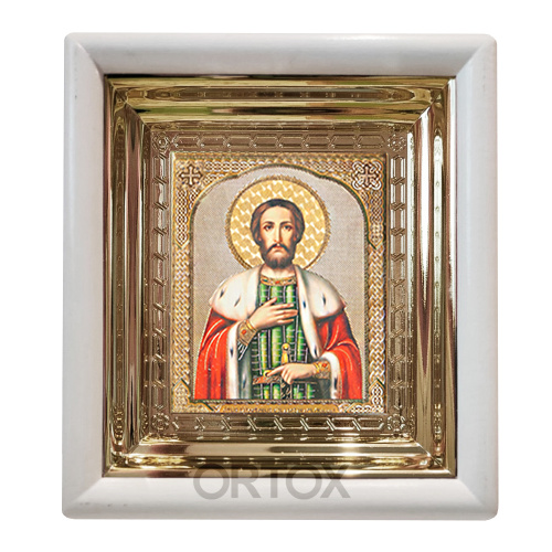 Икона благоверного князя Александра Невского, 18х20 см, белый деревянный киот