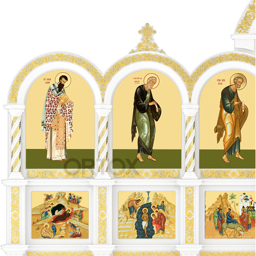 Иконостас "Владимирский" трехъярусный белый с золотом (поталь), 690х620х40 см фото 7