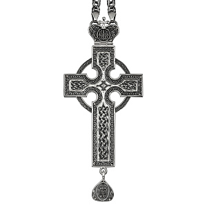 Крест наперсный серебряный с цепью, чернение, высота 14 см (вес 144,26 гр)