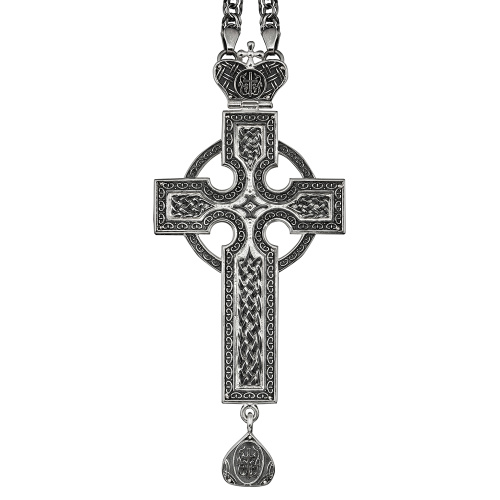 Крест наперсный серебряный с цепью, чернение, высота 14 см