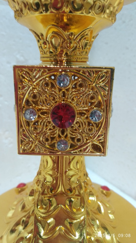 Подсвечник напрестольный, латунь, фианиты, 13х22 см, У 3-3004 фото 6