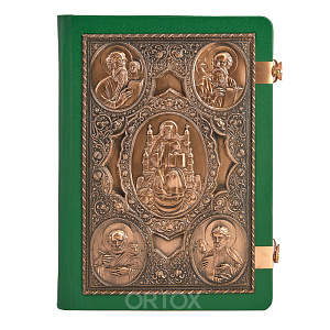 Апостол зеленый, оклад "под бронзу", кожа, 23х30 см (церковно-славянский язык)