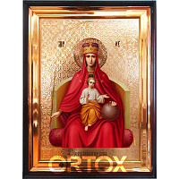 Икона большая храмовая Божией Матери "Державная", прямая рама, 46х56 см, У-0150
