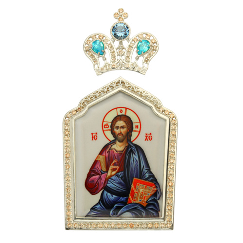 Накладки на митру (комплект из 4 штук) из ювелирного сплава в серебрении, с фианитами, №34 фото 2