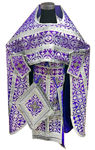 Иерейское облачение фиолетовое, шелк, отделка серебряный галун с рисунком "крест" (машинная вышивка)
