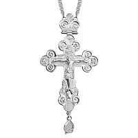 Крест наперсный из ювелирного сплава в серебрении, с цепью, 6х12,5 см