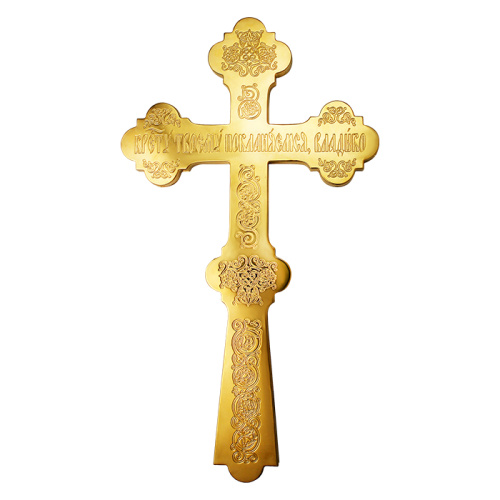Крест напрестольный из ювелирного сплава в позолоте, 17,5х30,5 см фото 2 Крест напрестольный из ювелирного сплава в позолоте, 17,5х30,5 см фото 2