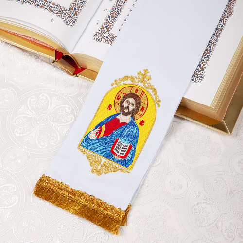 Закладка для Евангелия с иконой Спасителя белая, 160х14,5 см фото 4