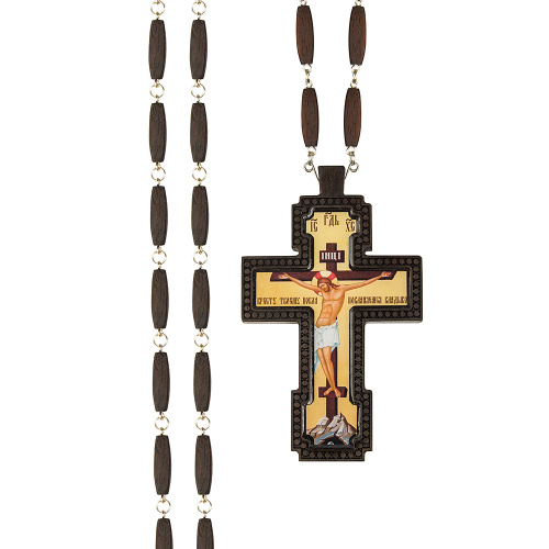 Крест наперсный деревянный резной, с цепью, 7х11,7 см фото 4