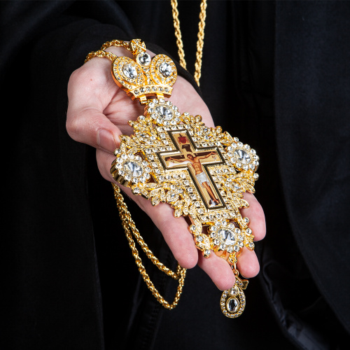 Крест наперсный с цепью, цинковый сплав, камни, 10х18,5 см фото 6 Крест наперсный с цепью, цинковый сплав, камни, 10х18,5 см фото 6