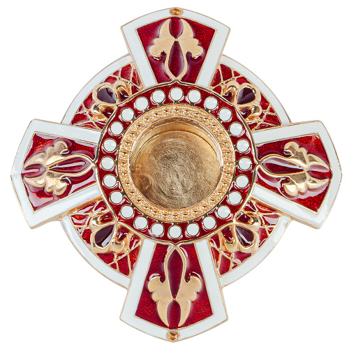 Мощевик латунный накладной "Эмалевый крест", красный, Ø 65 мм