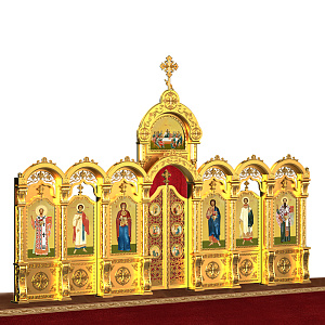Иконостас "Благовещенский" одноярусный позолоченный, 664х449х28 см (ясень, металл, краска)