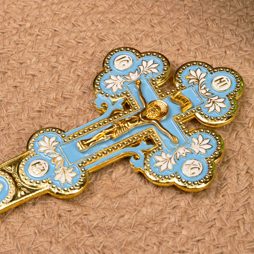Крест требный, цинковый сплав, голубая и белая эмаль, 7,5х17 см фото 7