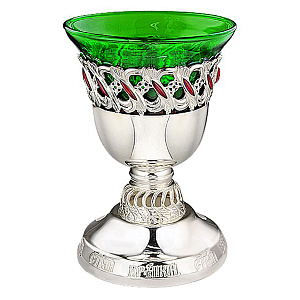 Лампада настольная из ювелирного сплава, серебрение, эмаль (зеленый стаканчик)