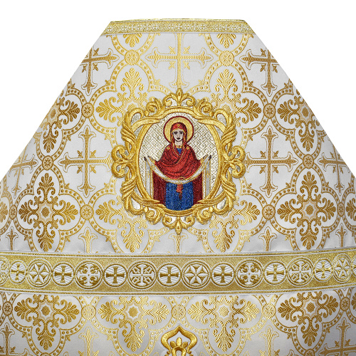Иерейское облачение бело-золотое с иконой "Покров Пресвятой Богородицы", шелк фото 3