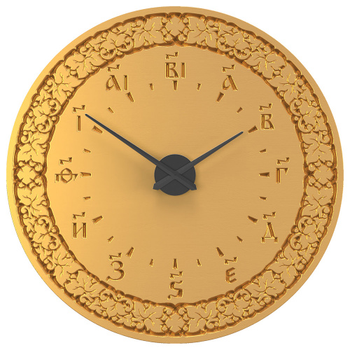 Часы настенные "Суздальские" позолоченные, с буквенной цифирью, круглые, диаметр 98 см