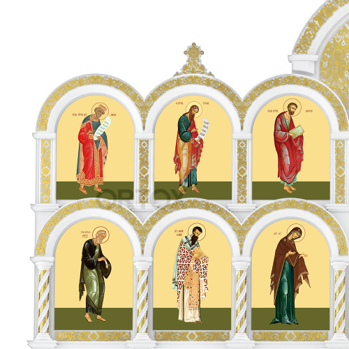 Иконостас "Владимирский" четырехъярусный, белый с золотом (поталь), 690х730х45 см фото 7