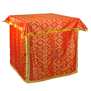 Облачение на престол красное, церковный шелк, 100х100х100 см (бахрома)