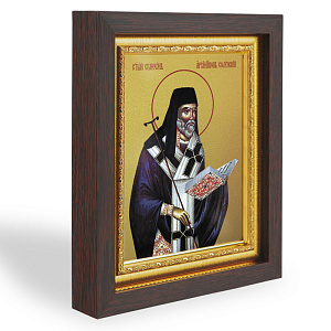 Икона святителя Симеона Солунского, в узком багете, цвет "темный дуб", на холсте, с золочением (14,3х17,4 см (под икону А7))