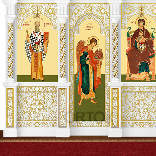 Иконостас "Владимирский" трехъярусный белый с золотом (патина), 690х620х40 см фото 6