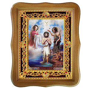 Икона "Крещение Господне (Богоявление)", 22х27 см, фигурная багетная рамка (светлый киот)