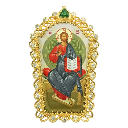 Накладки на митру (комплект из 4 штук) из ювелирного сплава в позолоте, с фианитами, №17 фото 2
